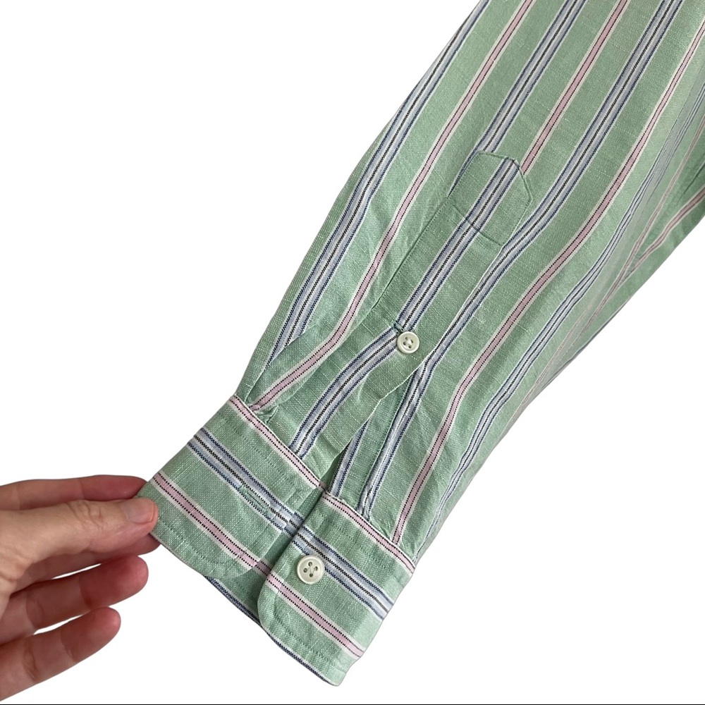 Ralph Lauren Mens Classic Cut Long Sleeve Green Striped Shirt Size XXL - Picture 5 of 7
